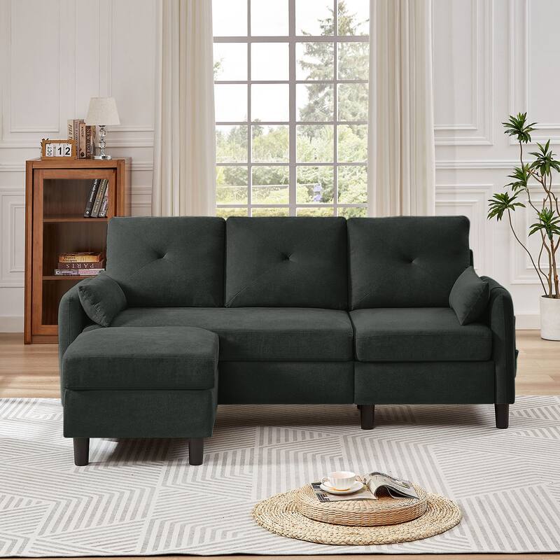 77.36" L Shaped Sectional Sofa with Side Storage Pocket and Reversible Ottoman