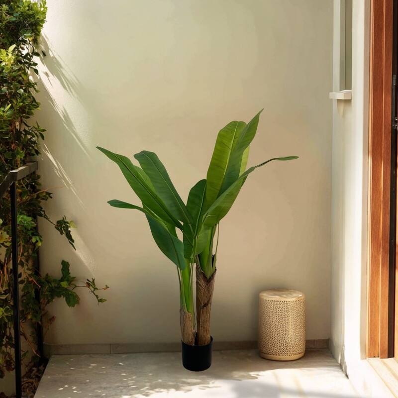 XBrand 47.2-Inch Artificial Banana Tree - Realistic Faux Tropical Plant with Lush Green Leaves