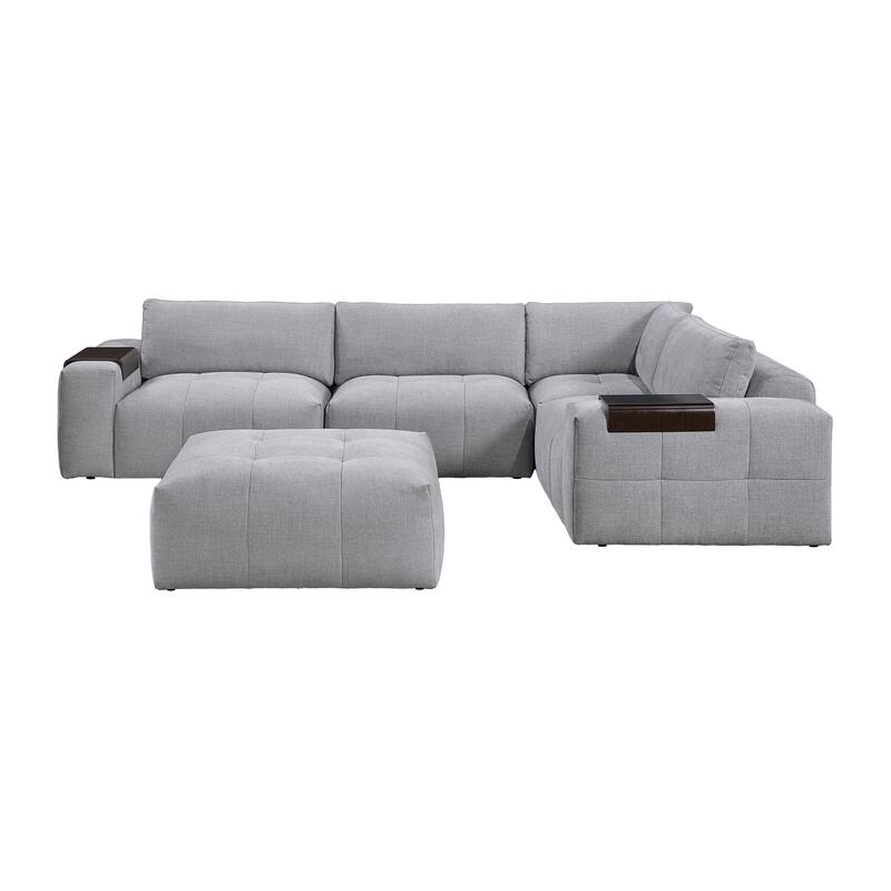 Mackay 143" Textured 5-Piece Modular Sectional Sofa with Ottoman