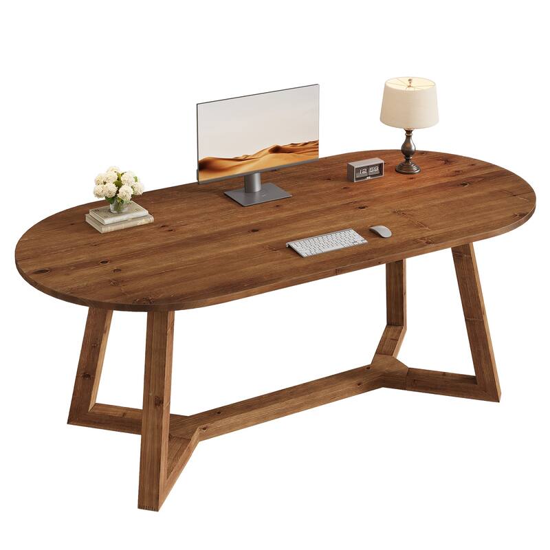 Solid Wood Home Office Desk, Executive Computer Writing Table, Study Room Workstation Accent Desk
