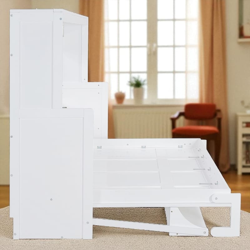 Full/Queen Murphy Wall Bed with Desk, Hydraulic Lift, 600 lb Capacity, 10 in Mattress, Space-Saving Home Office