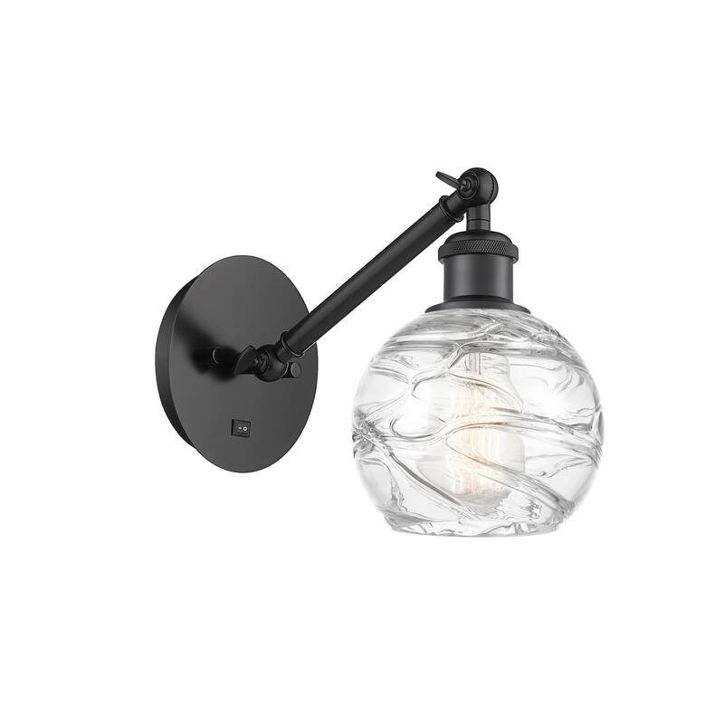 Innovations Lighting Ballston Athens Deco Swirl - 1 Light 6" Sconce - Arm Adjusts Up and Down - Matte Black/Clear Deco Swirl