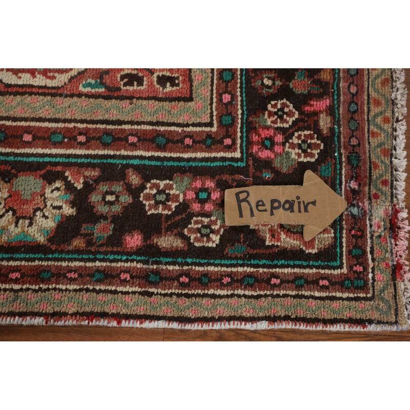Hamedan Persian Vintage Area Rug Hand-Knotted Wool Carpet - 6'8" x 9'7"