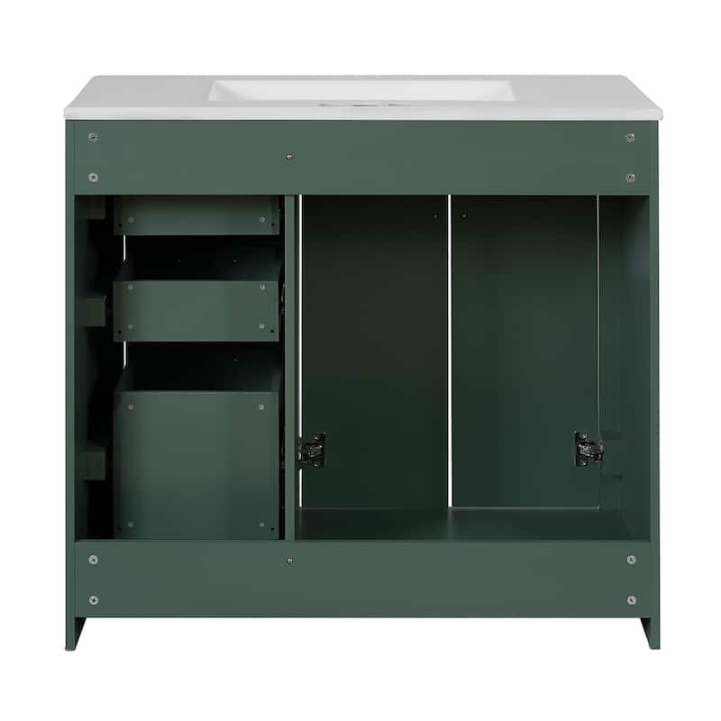 36"Bathroom Vanity with Ceramic Sink,Solid Wood Storage Cabinet, Freestanding Vanity Set with 3 Drawers& Soft Closing Doors