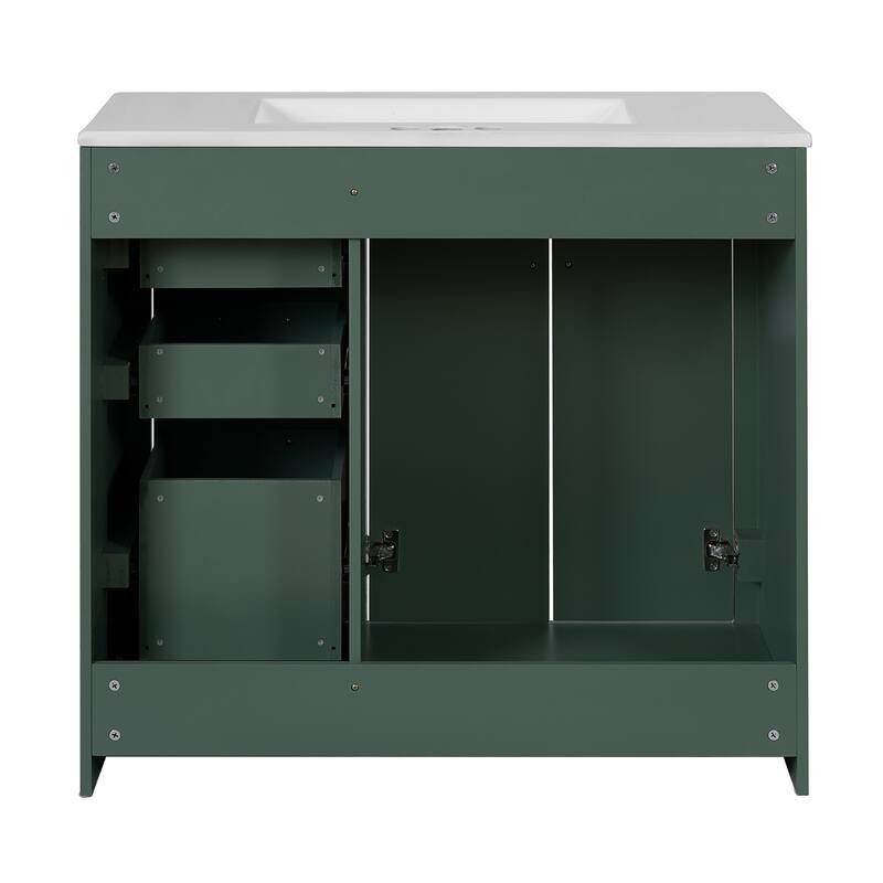 Freestanding Geometric Pattern Bathroom Vanity Solid Wood Frame Storage Cabinet with Sink, 3 Drawers and Soft Closing Doors