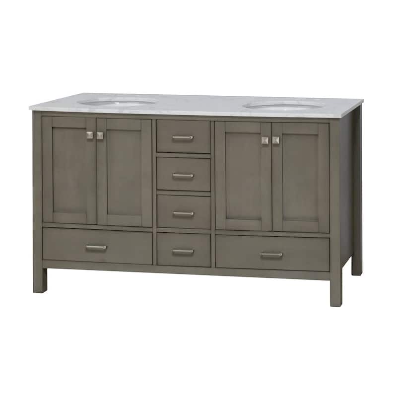 KitchenBathCollection Horizon 60" Double Bathroom Vanity with Engineered Carrara Top