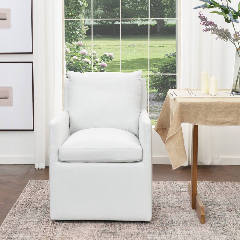 KINWELL 25" Performance Fabric Upholstered Rolling Dining Armchair