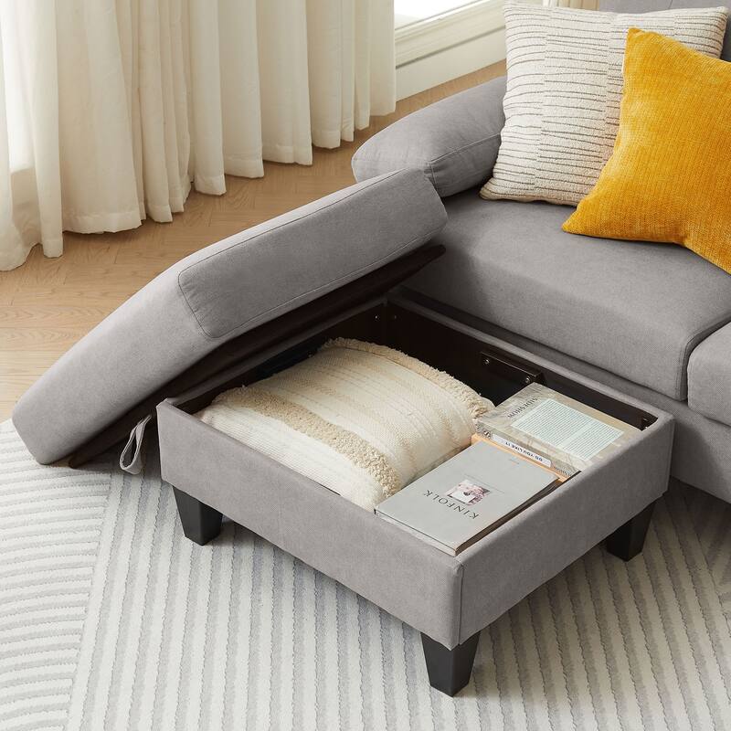 84.45" Wide Sectional Sofa with Ottoman & Side Storage Bags