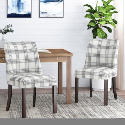 Roomfitters Upholstered Plaid Dining Chairs, Set of 2, Armless Side Seating Accent Chairs, Gray Plaid