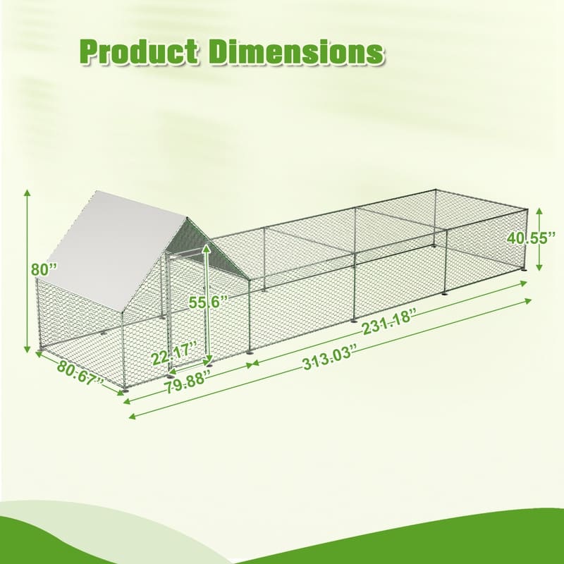 Large Metal Chicken Coop, Walk-in Chicken Run, Galvanized Wire Poultry Chicken Hen Pen Cage， Anti-Ultraviolet Cover - Silver