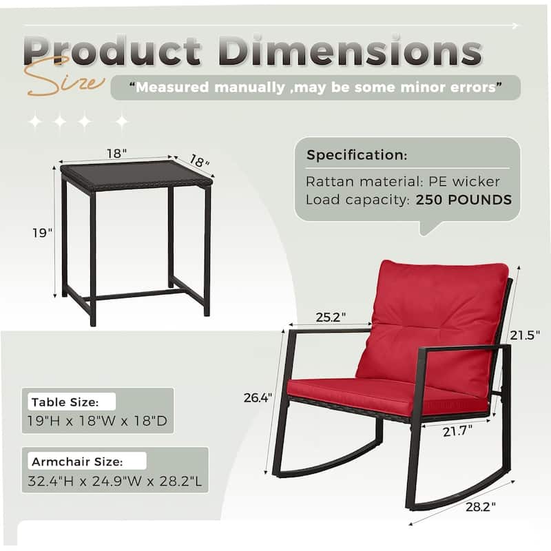 SUNCROWN 3-piece Outdoor Patio Brown/Black Wicker Rocking Chairs Conversation Bistro Set