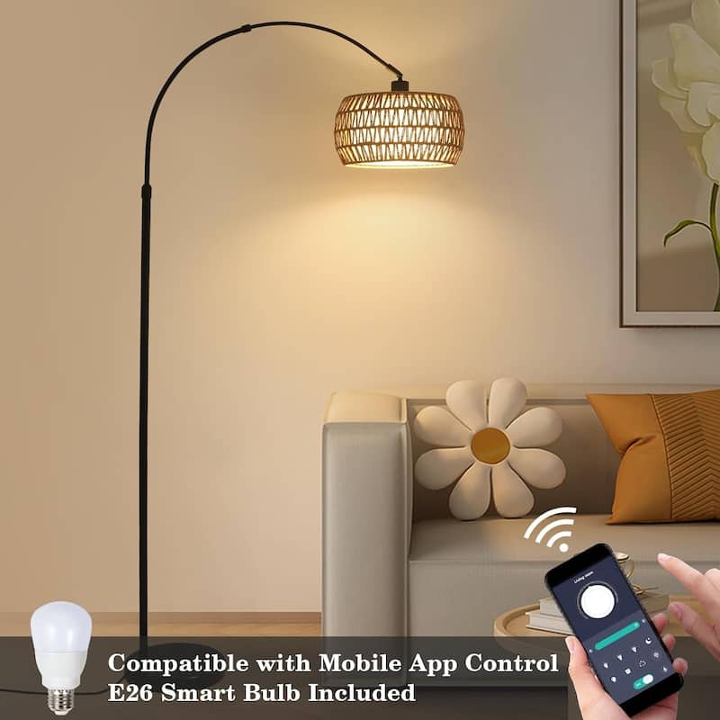 Arc Floor Lamps for Living Room with 3 Color Temperatures, Black Standing Lamp with Remote & Dimmable LED Bulb