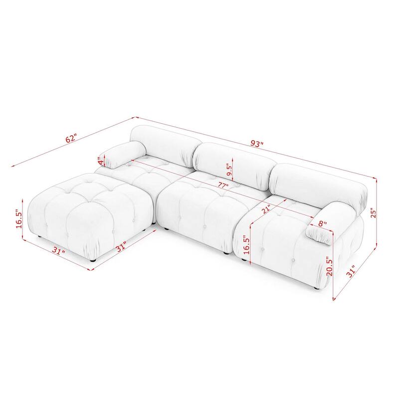 Ouyessir Modern Velvet Upholstered Large Modular Sectional Sofa with Removable Armrest