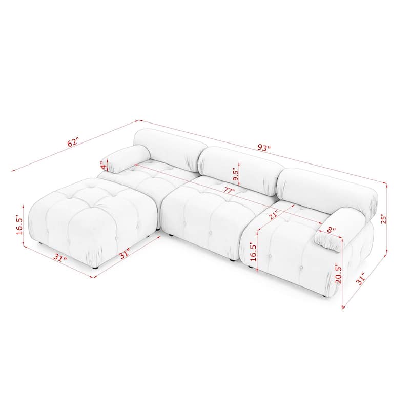 Pink 93'' Modular L-Shaped 4-Seat Sectional Sofa with Reversible Ottoman