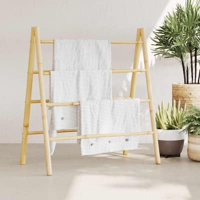 vidaXL Towel Ladder Natural Bamboo Bamboo Double Towel Ladder - 35.4 x 19.7 x 39.4