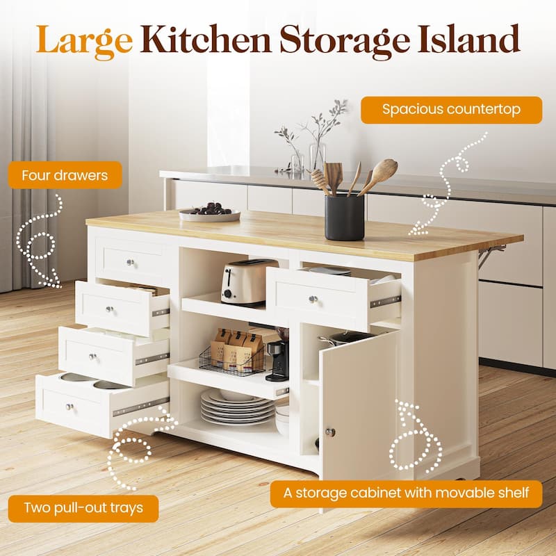 Kitchen Island with Storage and Drop Leaf
