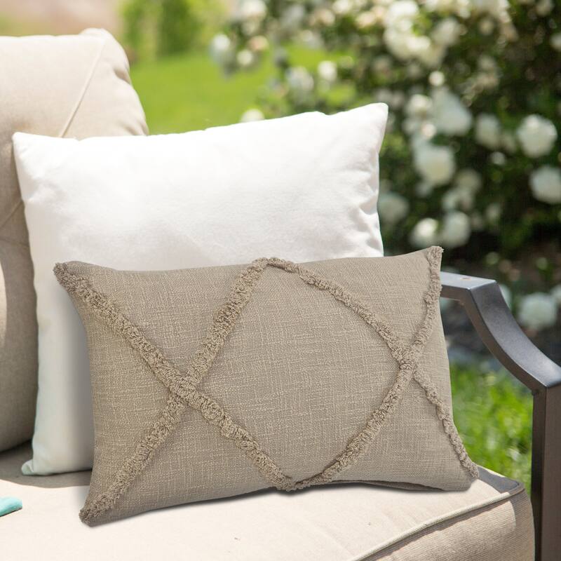 Boho Distressed Diamond Cotton Throw Pillow