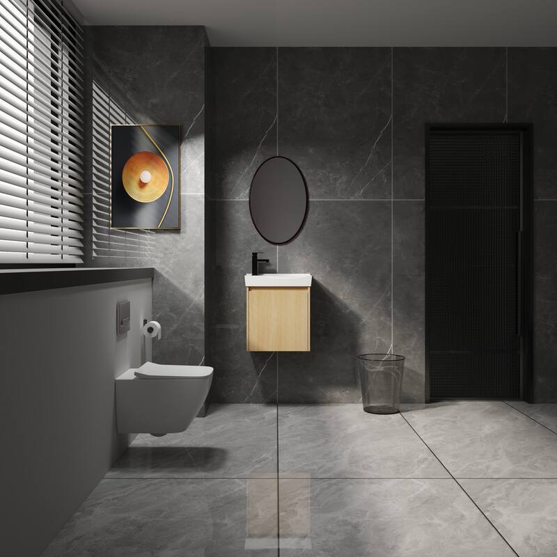 20" Wall-Mounted Bathroom Vanity with Ceramic Sink, Storage Cabinet with Door, Engineered Wood Base