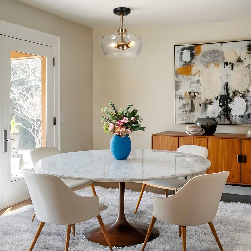 Modern 3-Light Black Gold Flush Mount Lights Kitchen Ceiling Light with Clear Glass - D12" x H12.5"