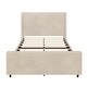 preview thumbnail 14 of 17, King Size Corduroy Upholstered Bed Frame with Vertical Stripe Wingback - Taupe Finish.