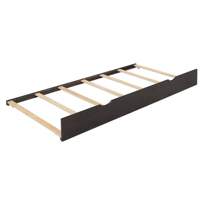 Espresso Modern Queen Size Wooden Platform Bed with Trundle and 2 Drawers for Bedroom