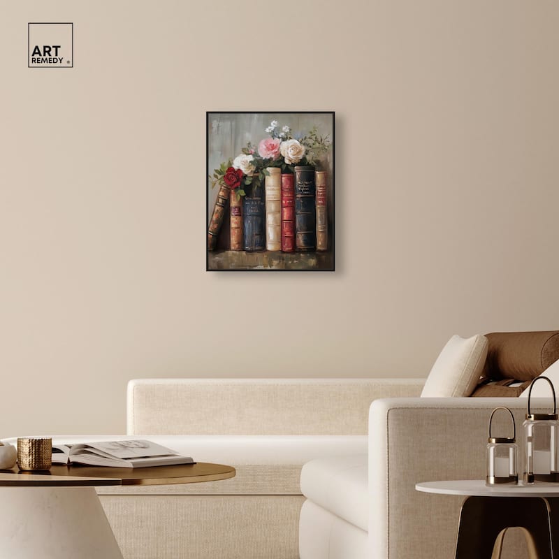 Bookshelf Bouquet I Canvas by Art Remedy