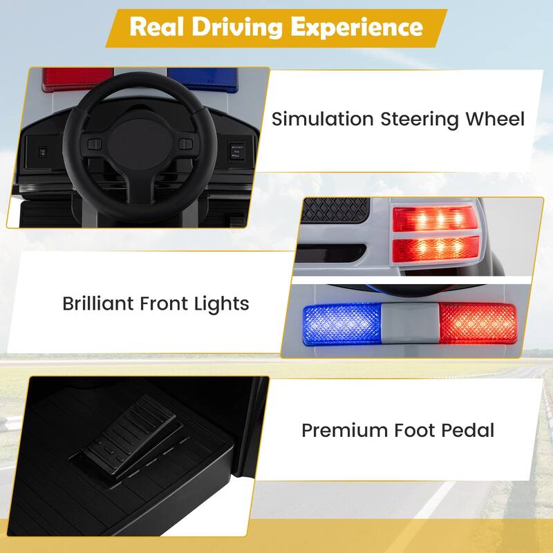 12V Kids Electric Ride On Car with Steering Wheel, Pedal, Music, Safety Belt and Toy Accessories - 19" × 34" × 20.5"