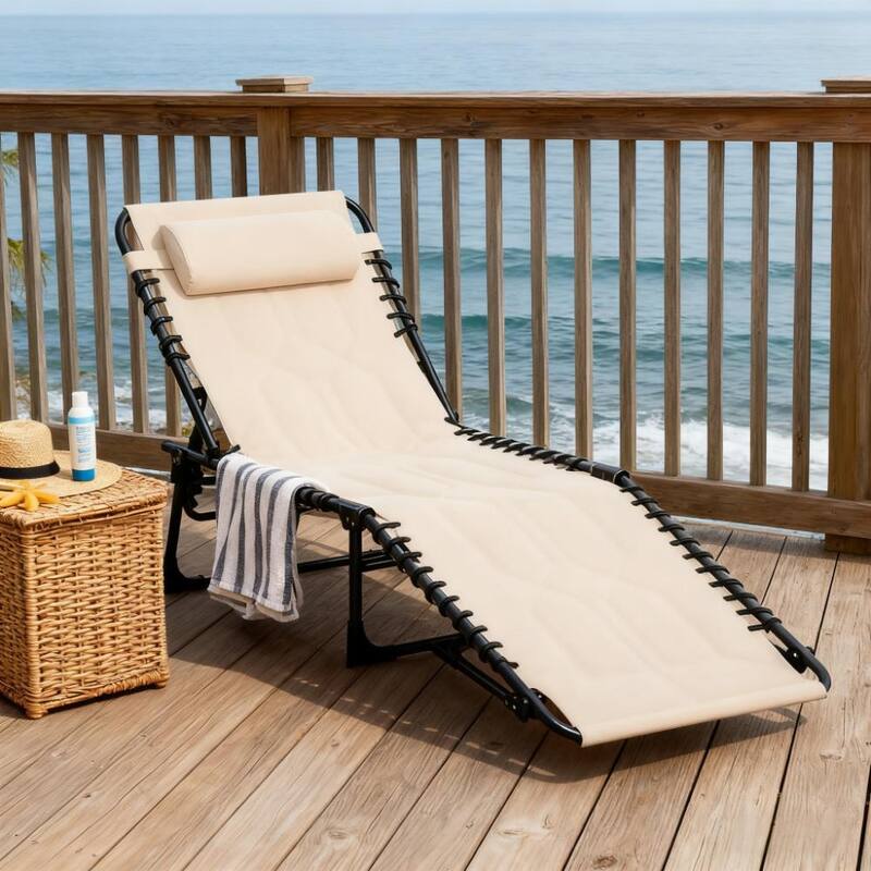 GDFStudio - Lucas Adjustable Folding Chaise Lounge Chair with Padded Comfort and Headrest Support - Chaise Lounge