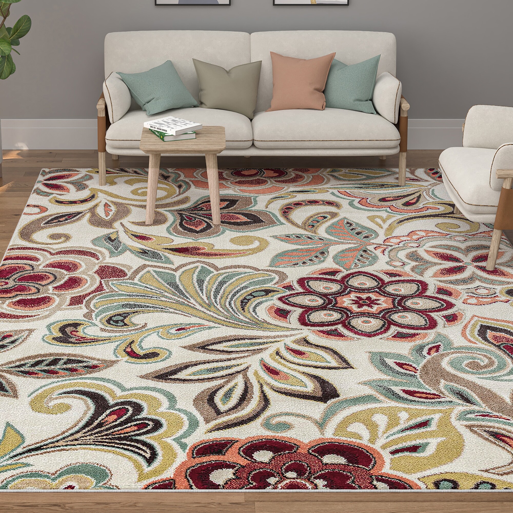 Alise Rugs Carrington Transitional Floral Area Rug Grey 7'6 x 9'10 Floral & Botanical 8' x 10' Indoor Living Room Dining Room Cream Bedroom