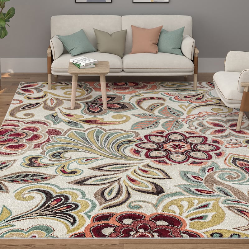 Decora Farmhouse Floral Indoor Area Rug - 5'3'' x 7'3'' - Ivory