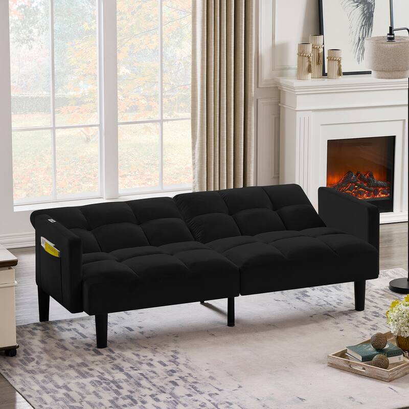 Velvet Futon Couch Sofa Lounge Sofa with Adjustable Backrest, Convertible Folding Sofa Bed Sleeper Sofa