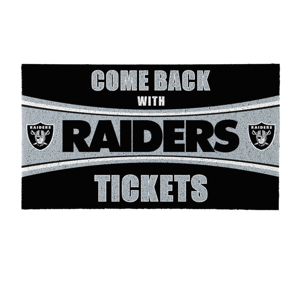 Las Vegas Raiders 28 in. x 16 in. PVC "Come Back With Tickets" Trapper Door Mat