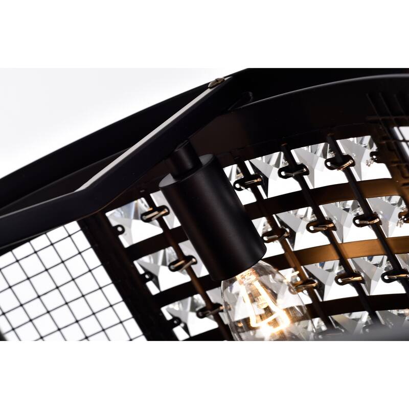 Lacey Matte Black Ceiling Fan19-Inch 4-Light Geometric Metal & Crystal Drum Shade (Includes Remote)