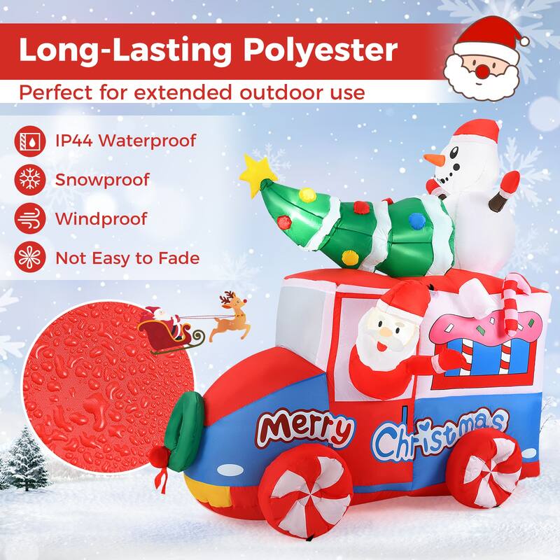 Gymax 6 ft Christmas Inflatable Santa on Car w/ Santa Clause Snowma