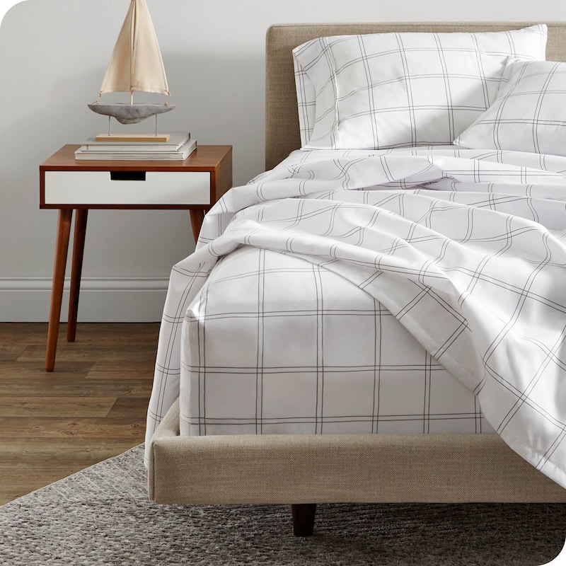Bare Home Double Brushed Deep Pocket Fitted Sheet - Twin XL - Modern Plaid - White/Grey