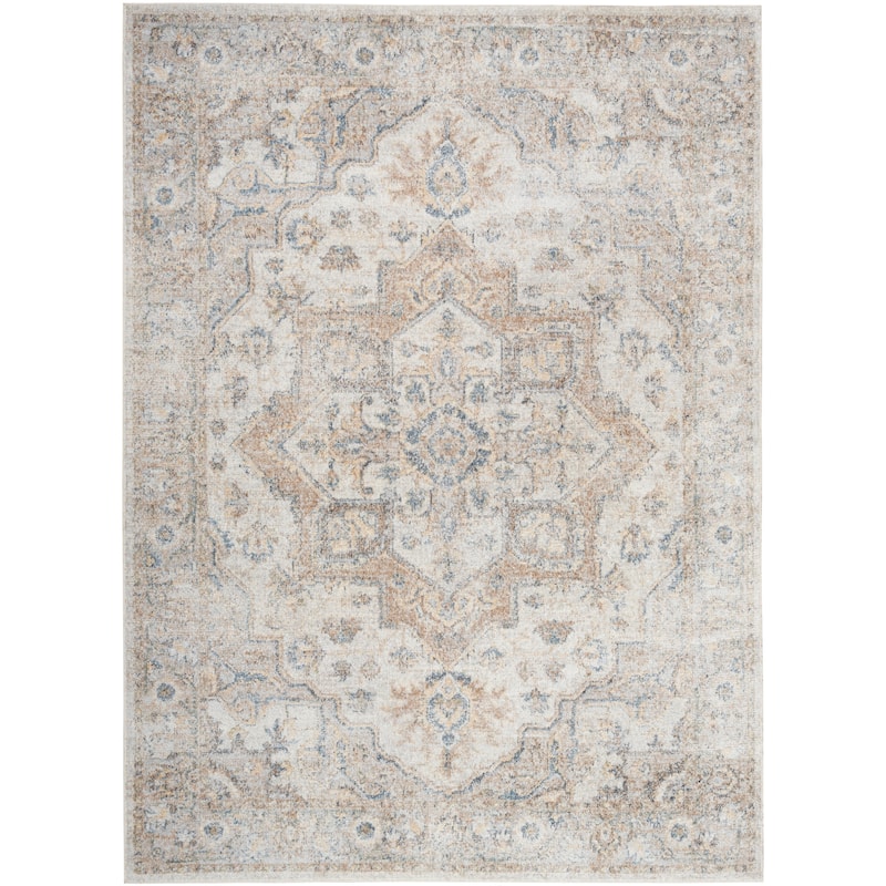 Nourison Abby Machine Washable Indoor only Persian Floral Area Rug. - 7' 10" x 10' - Silver/Grey - Rectangle