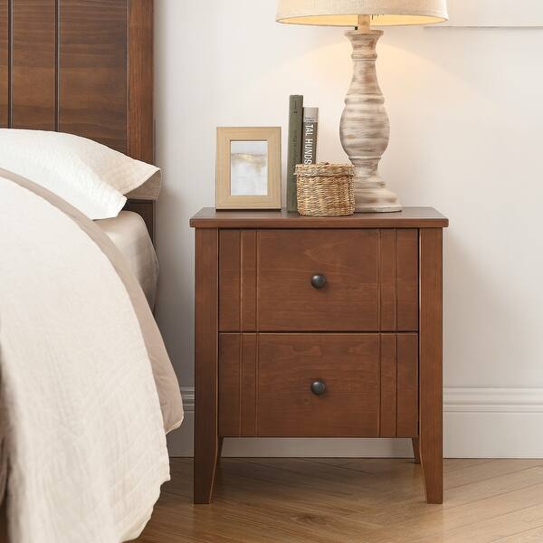 BIKAHOM Mid Century Solid Wood Nightstand with Two Drawers for Bedroom
