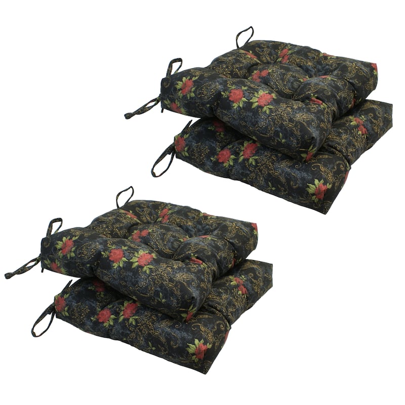 16-inch Square Back Tufted Indoor Chair Cushion (Set of 2, 4, or 6, Multiple Fabrics) - 16 x 16 - Set of 4 - Midnight Rosebud