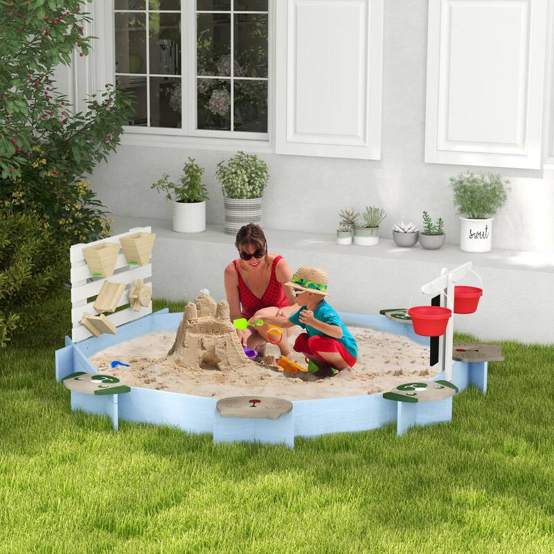Wooden Sandbox with Liner, Kitchen Design, Sink for 3-7 Years Old