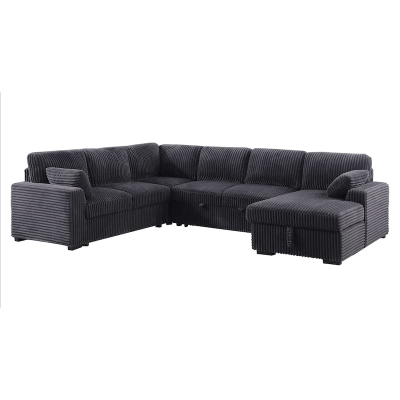 Modern Corduroy Sectional With Storage Chaise Lounge