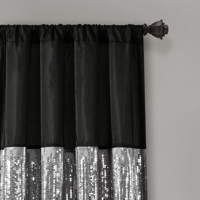 Silver Orchid Page Two-tone Faux Silk Glamorous Sequins Sparkle Single Curtain Panel