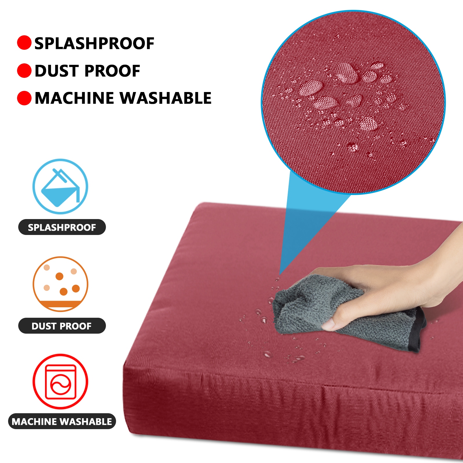 9 Pcs Patio Cushion Covers 24.5 x 24.5 Waterproof with Zipper Covers Only Red