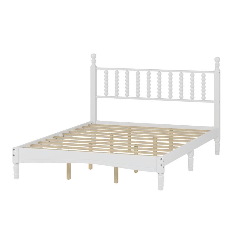 Wooden Platform Bed Frame with Gourd Shaped Headboard, Solid Wood Bed for Bedroom, No Box Spring Needed, Easy Assembly
