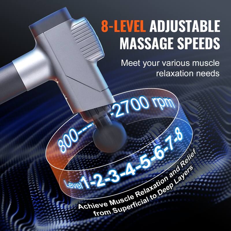 Massage Gun Deep Tissue for Pain Relief, Muscle Relaxation - with 8 Speed Levels & 6 Massage Heads