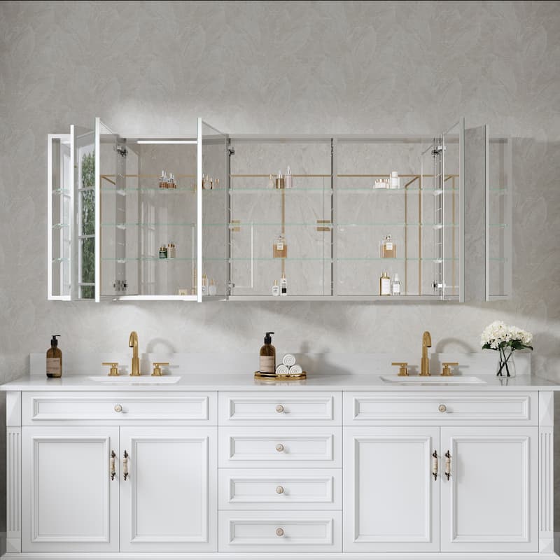 Bath 30'H Recessed or Surface Wall Mount Medicine Cabinet With Adjustable Glass Shelves