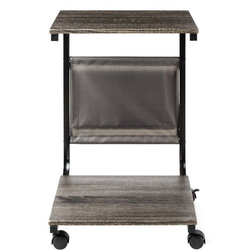 15.7 in. C Shaped End Table with Side Pocket Storage, Rustic Ashwood