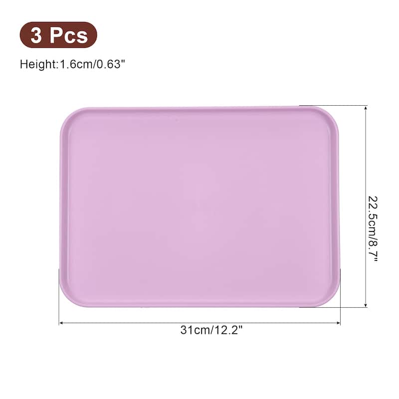 3Pcs 12.2"x8.7" Plates Rectangular Dinner Plates Reusable - Purple