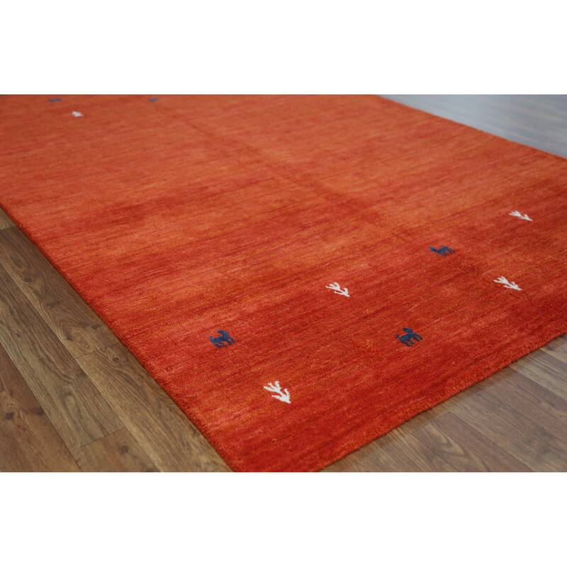 Orange Tribal Gabbeh Indian Rug Hand-Knotted Wool Carpet - 4'7" x 6'6" - 4'7" x 6'6" - Orange