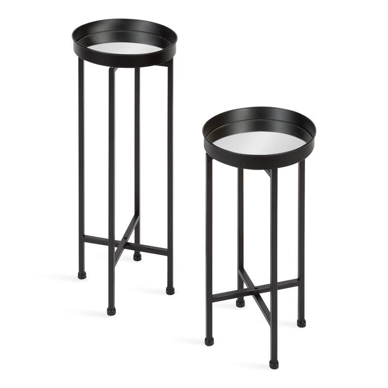 Kate and Laurel Celia Round Metal Foldable Tray Table Set - 2 Piece - Black