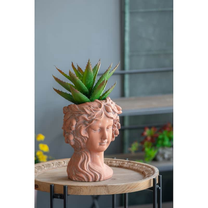 8x9x11.5" Brown Head Bust Planter, Greek Style Cement Head Planter - Indoor Outdoor Home Garden Decor